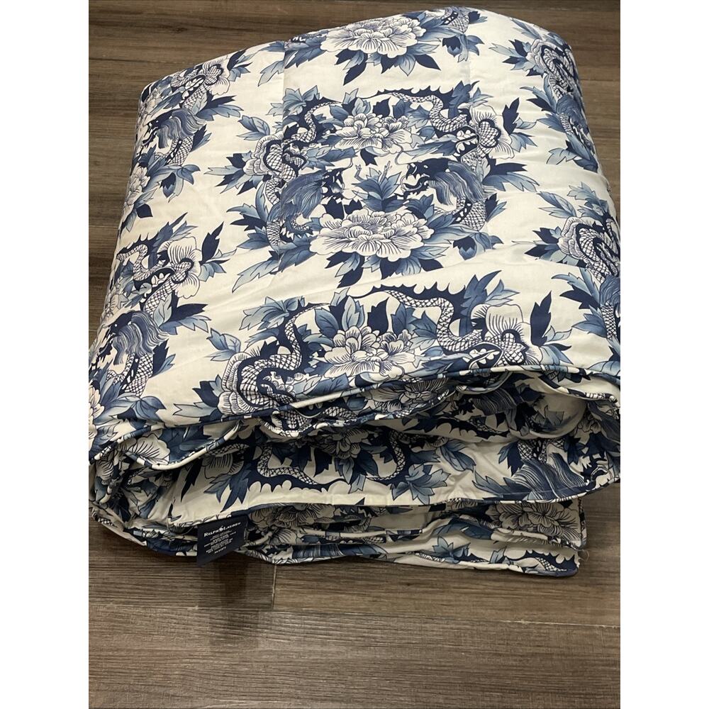 VTG Ralph Lauren Home Comforter Twin Blue White Floral Dragon Print 80s 90s EUC - Picture 5 of 7